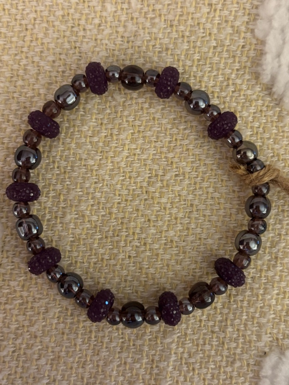 Purple and Metallic Beaded Stretch Bracelet